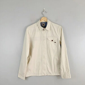 Pretty Green Men's Khaki Shirt Full Zip Front Ivory Cotton Top Collar Small S